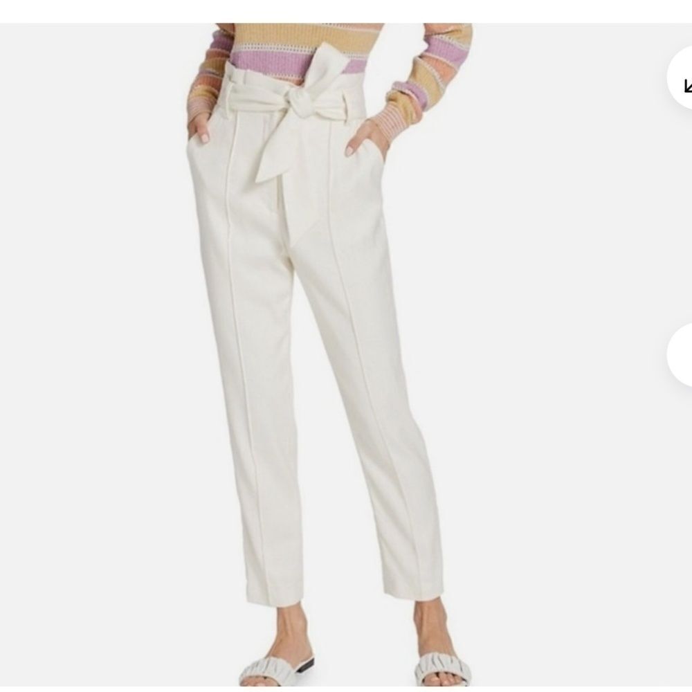 Veronica Beard Clerence Paperbag Pants in White Cream Linen Size 2